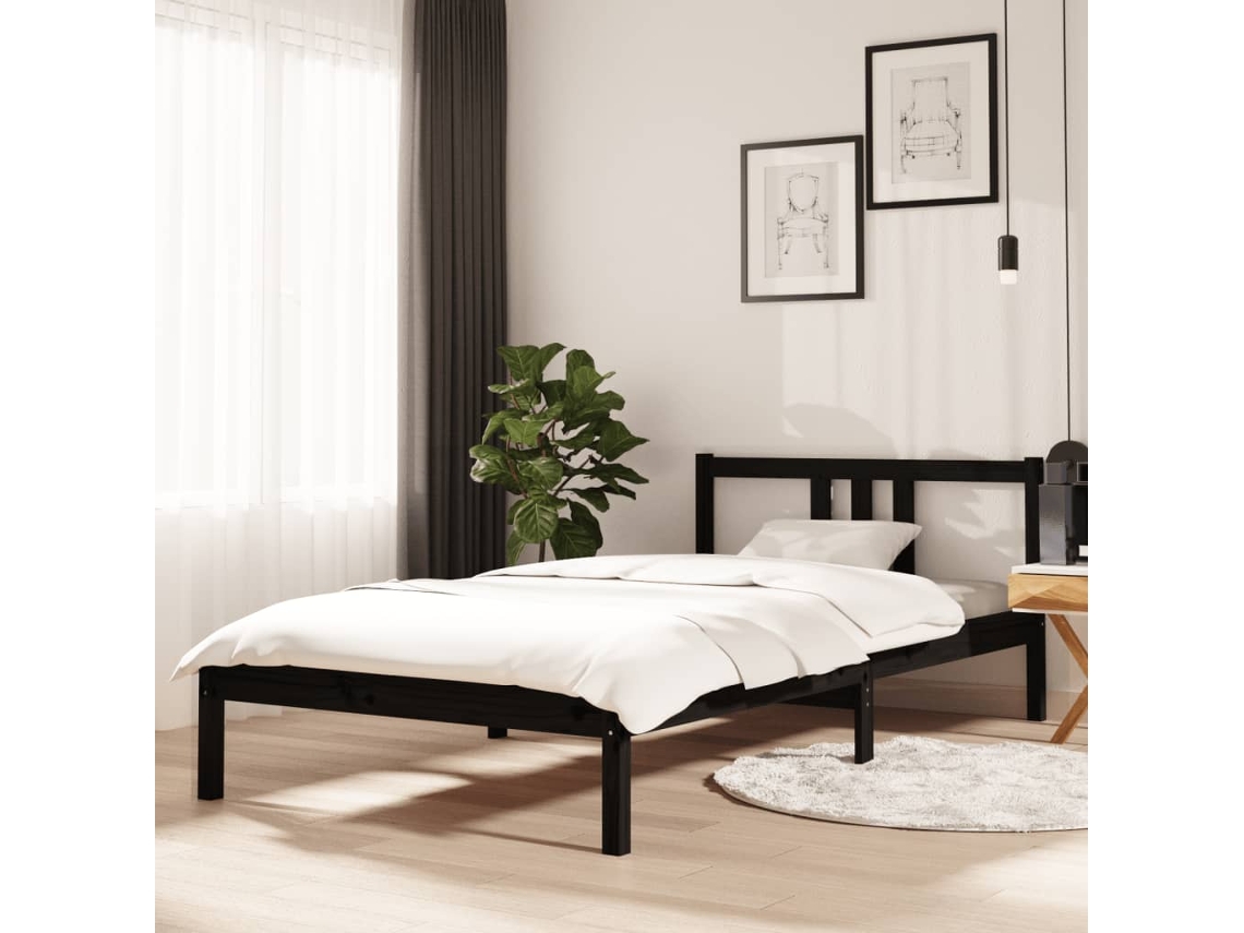 Estructura De Cama Sin Colchón Madera Maciza Negro 100x200 Cm