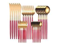 Conjunto de Talheres de Aço Inoxidável 30 Und-Vermelho GERTIZ