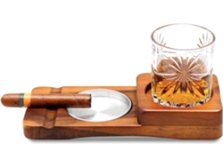 Cenicero cuadrado de madera para puros, lujosa combinación de bandeja y cenicero de vidrio para whisky, metal extraíble para una fácil limpieza, ideal para
