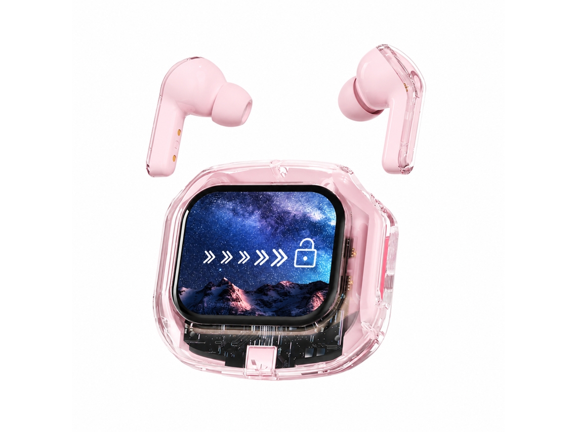 Auriculares Bluetooth Rosas Con Pantalla Lcd Táctil, 20+ Idiomas, Llamadas Claras Sin Ruido