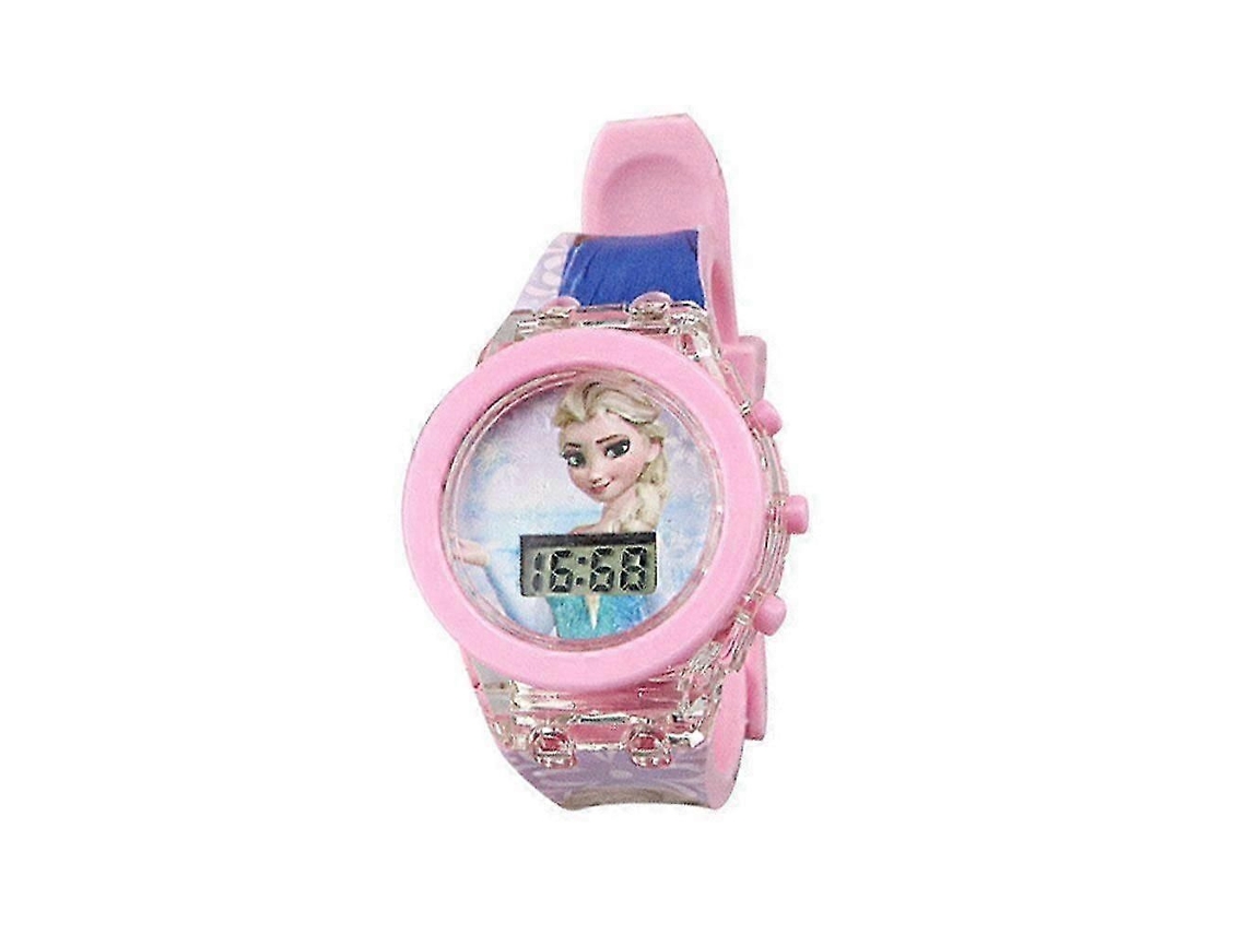 Relógio Infantil De Desenho Animado Com Luzes Led E Flash Da Princesa Elsa - Presente Ideal Para Meninas