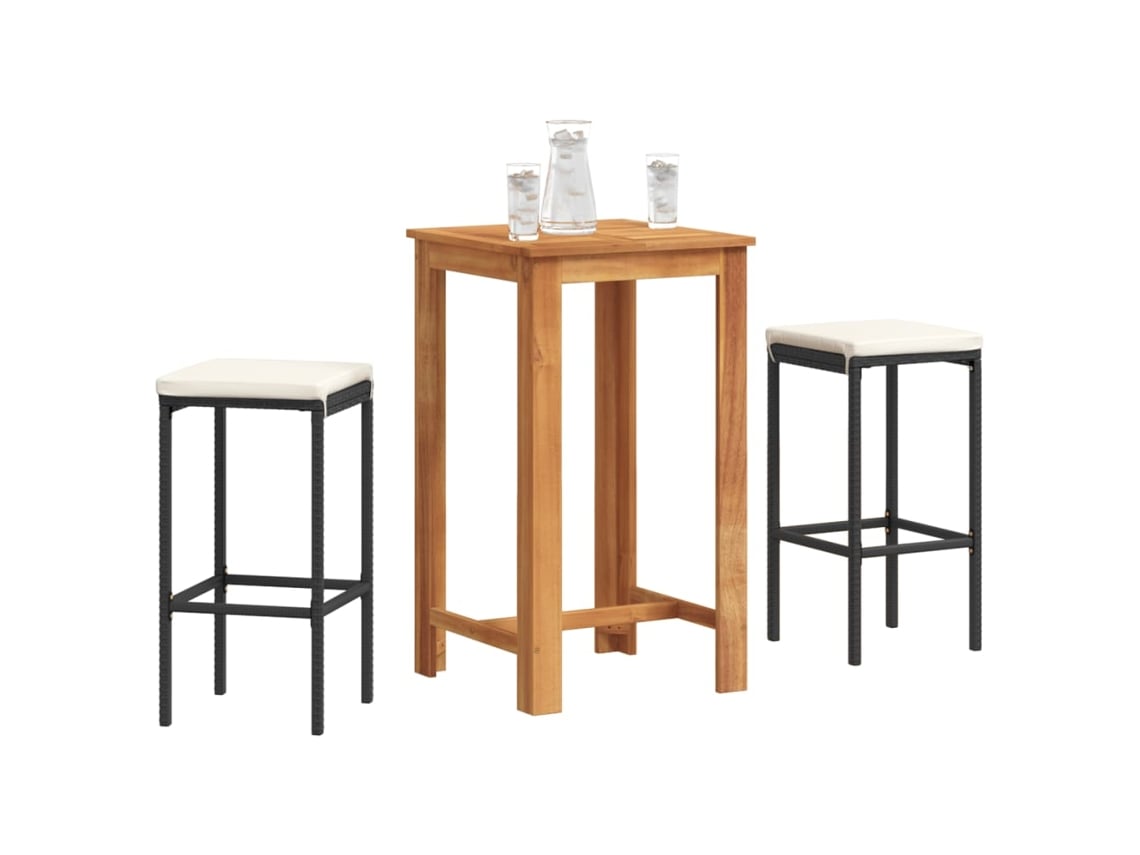 Juego de 2 barras de jardín de acacia maciza/mimbre de polietileno negro Dkd Home Decor