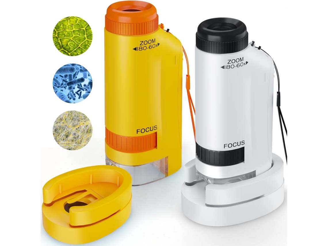 Microscopio Portátil Para Niños Con Zoom 60 X 180 Veces, Para Mayores De 3 A 10 Años Gusshious (amarillo Y Blanco)