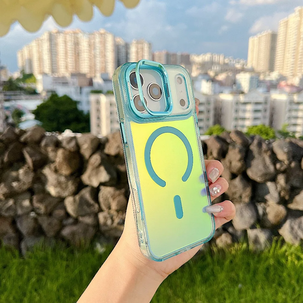 (iphone Air, Azul) Funda Magnética Con Soporte Que Cambia De Color Para Iphone, Compatible Con Magsafe.