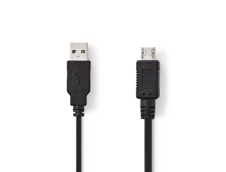 Cable USB USB 2.0 USB-A macho USB Micro-A 480Mbps Niquelado 2,00 metros Redondo PVC Negro Bolsa de plastico NEDIS