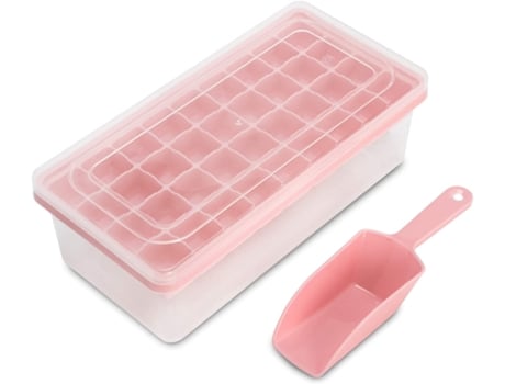 44 bandejas de silicona para hielo, moldes flexibles para cubitos de hielo con recipiente para hielo, cucharón y cala, rosa
