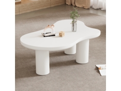 Mesa De Centro 107x66x40,5 Cm - Diseño Irregular En Forma De Nube, Mdf Y Patas Pvc - Blanco