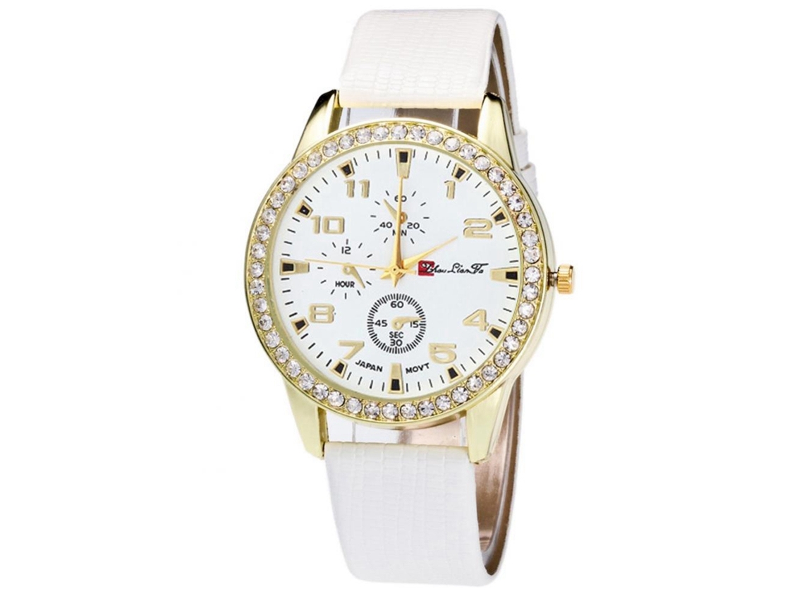 Reloj Analógico De Cuarzo Con Correa De Pu Ajustable Y Piedras Strass Zhoulianfa (blanco)