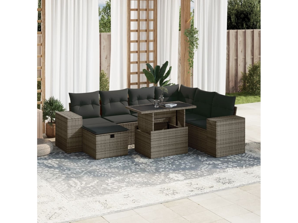 Conjunto de sofás de jardín de 8 piezas DKD Home Decor con cojines de mimbre gris