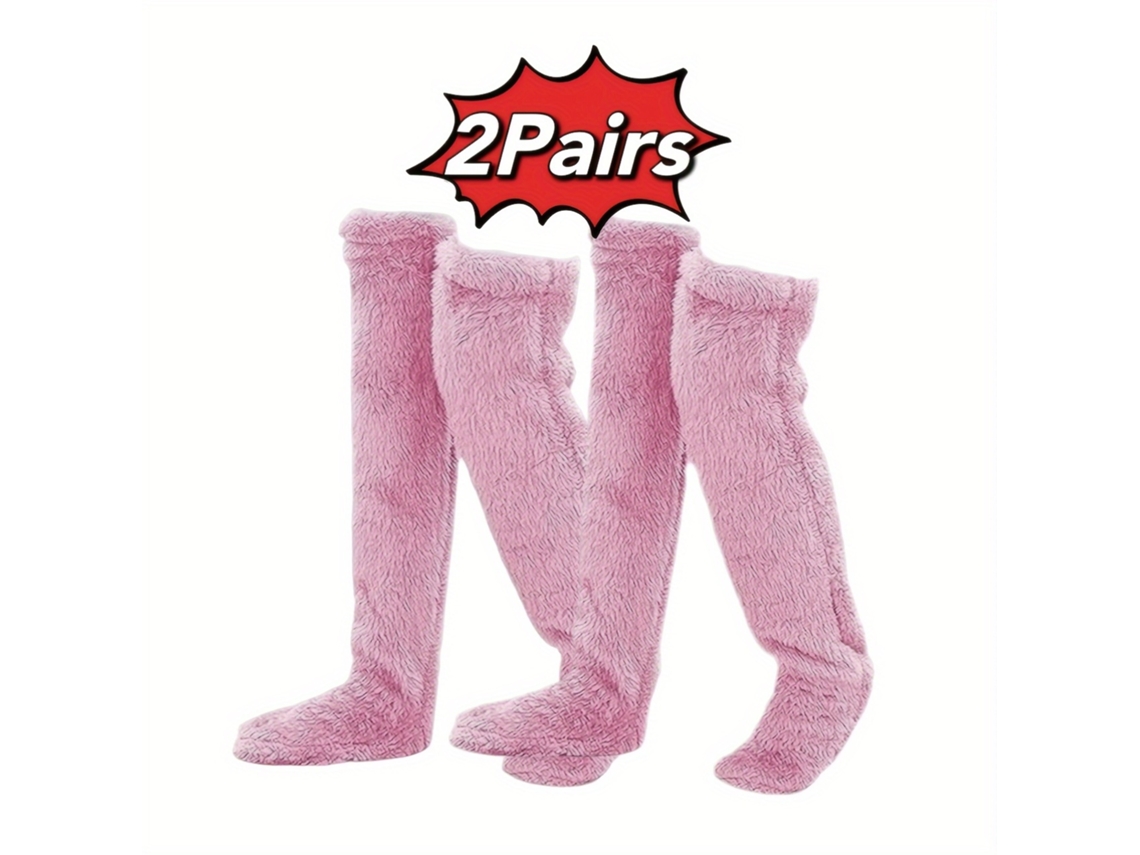 2 pares de calcetines hasta la rodilla, calcetines altos y cálidos para el invierno, calentadores de piernas suaves y cálidos (rosa) Cuich