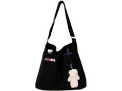 Bolso bandolera de lona con cremallera, reutilizable, lavable, cruzado, bolso de playa, plegable, bolso de compras, ecológico, estilo hobo, negro. GOKOCO