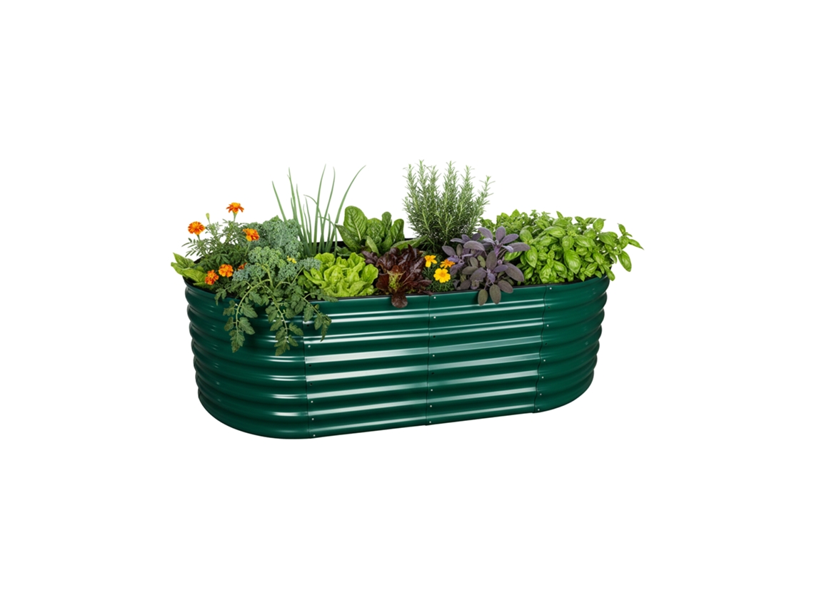 Relaxdays Huerto Elevado, Metal Galvanizado, Flores, Plantas Y Hortalizas, Hxbxt: 60 X 200 X 100 Cm, Ovalado, Verde