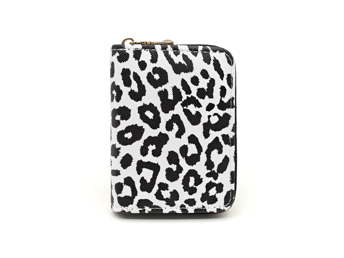 Tarjetero Con Estampado De Leopardo - Clip Para Tarjetas De Mujer - Tarjetero De Gran Capacidad - Blanco Y Negro