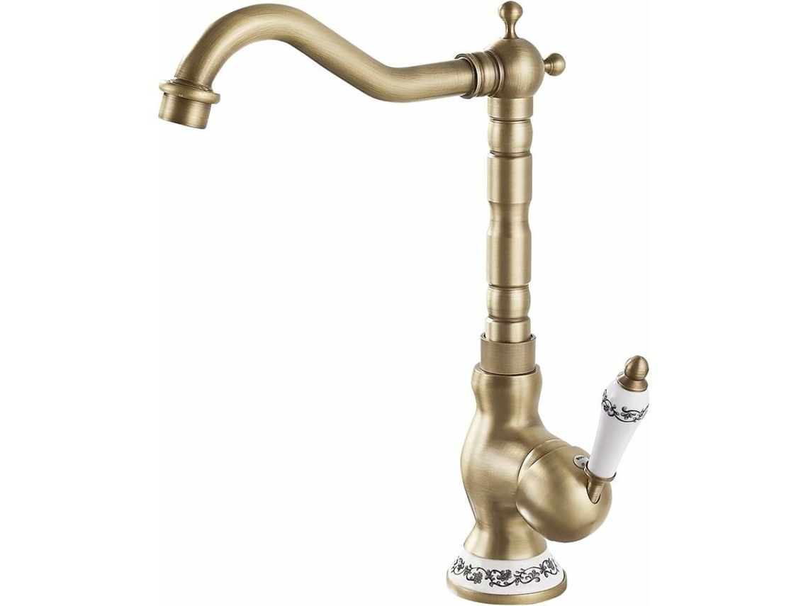 KOFIHETY Grifo de Lavabo Retro, Grifo de Baño en Latón Bronceado, Grifo Mezclador Alto para Lavabo o Fregadero, Agua Caliente y Fría