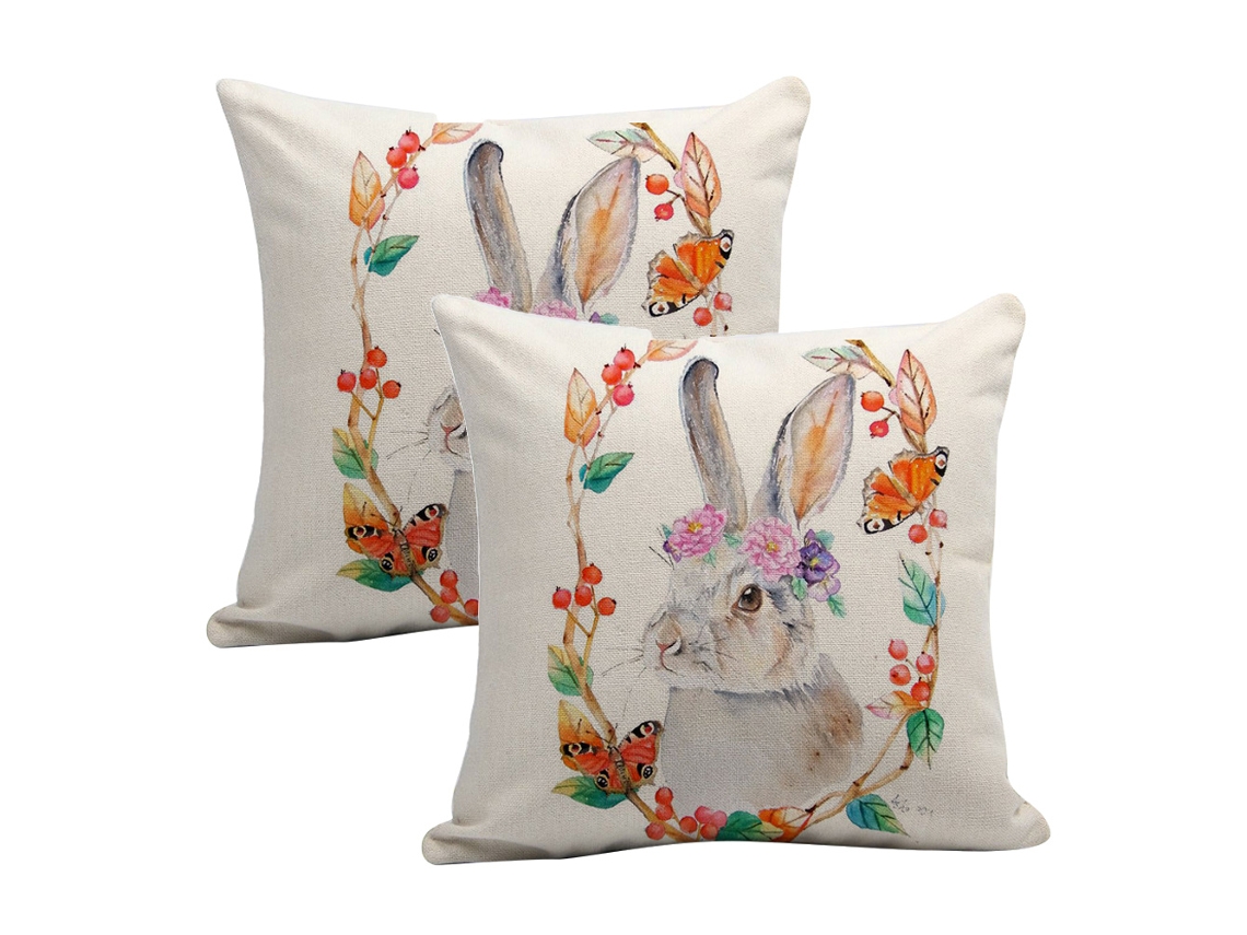 Fundas De Cojín Conejo Vintage - Estilo Pintado En Lino