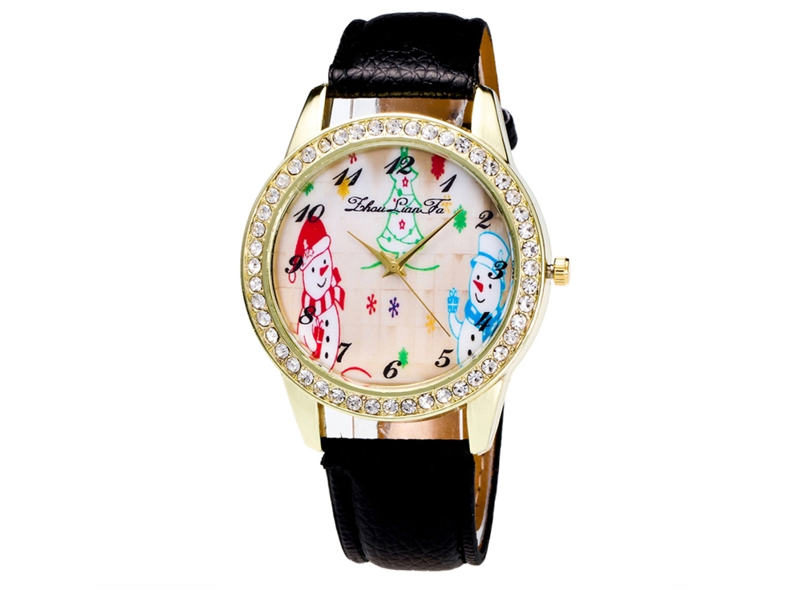 Reloj Analógico De Cuarzo Para Mujer Con Correa De Poliuretano Y Diamantes De Imitación, Esfera Negra Grande.
