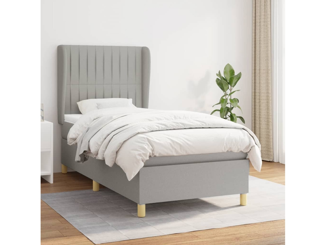 Cama con Colchón de Muelles y Cabecero Tecido Gris (90x200 cm)