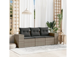 Conjunto de sofá de jardín de 3 piezas con cojines de ratán gris Lovely Home