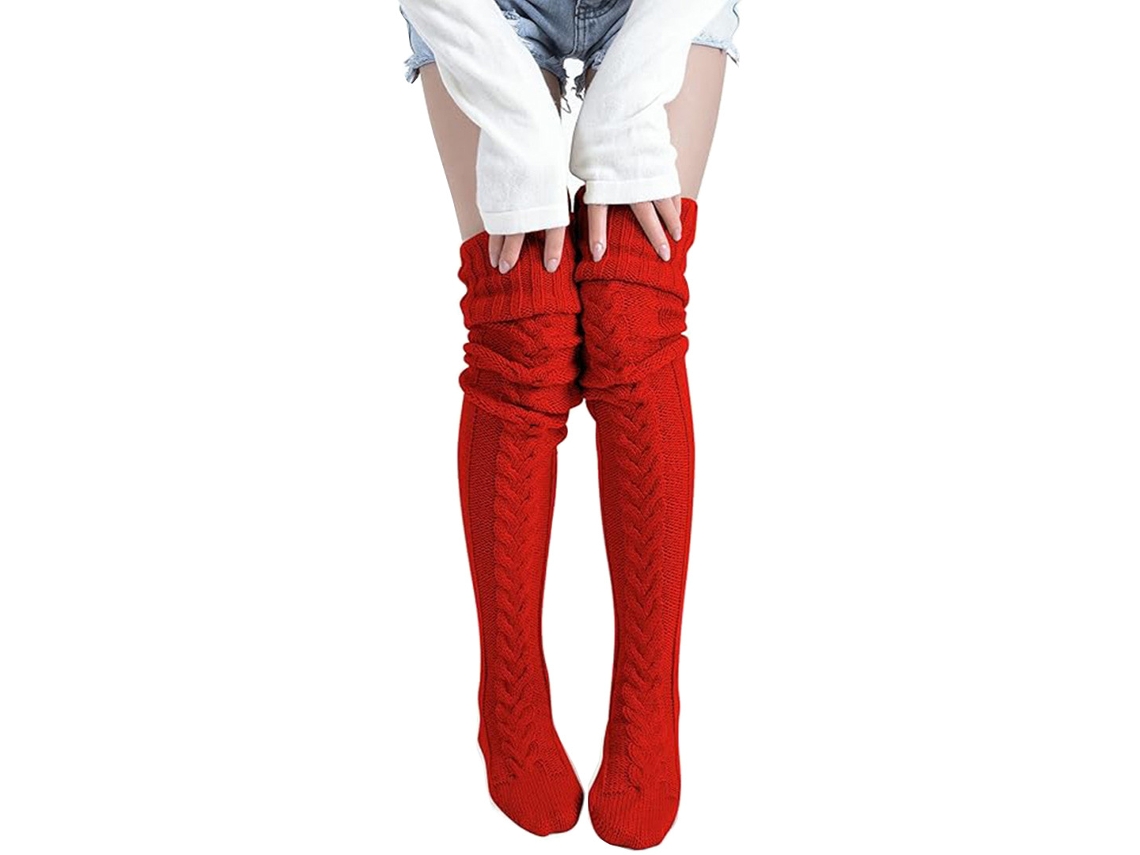 Calcetines Por Encima De La Rodilla, Calcetines De Punto Cálidos Hasta La Rodilla, Medias De Invierno Cómodas (rojas) Cuich