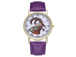 Reloj De Cuarzo Unisex Con Correa De Cuero Pu Moda Dial De Cabra Casual Morado
