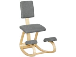 Silla mecedora ergonómica de rodillas, de madera, con respaldo gris.