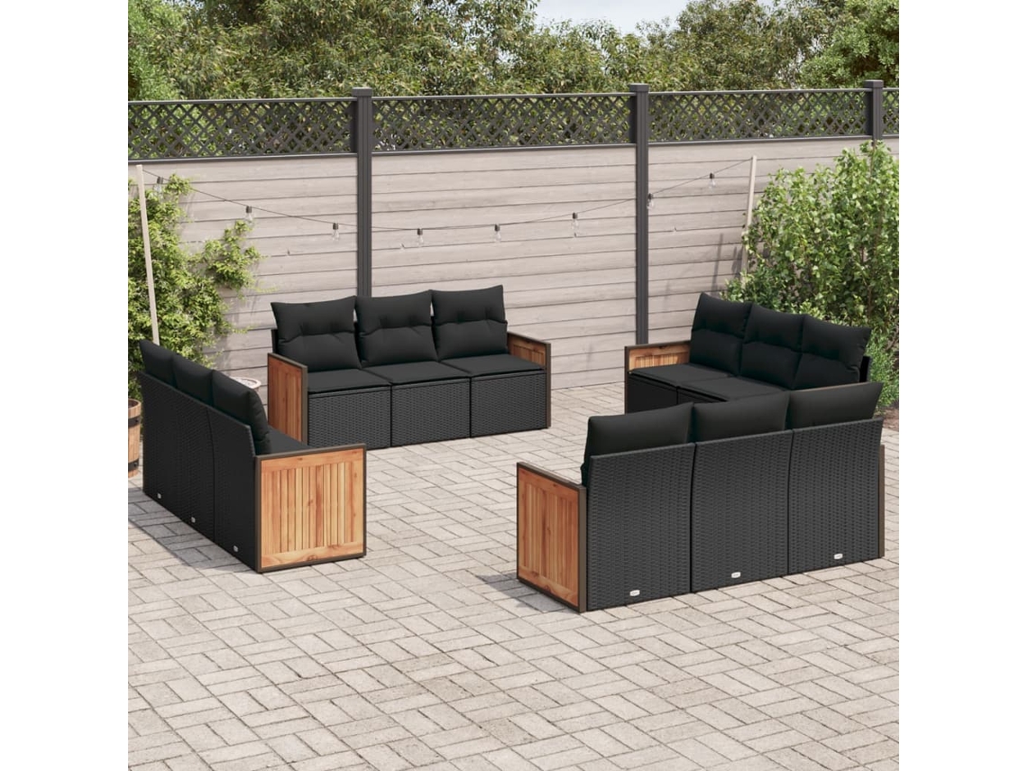Conjunto de sofá de jardín de 12 piezas con cojines en mimbre sintético negro de DKD Home Decor