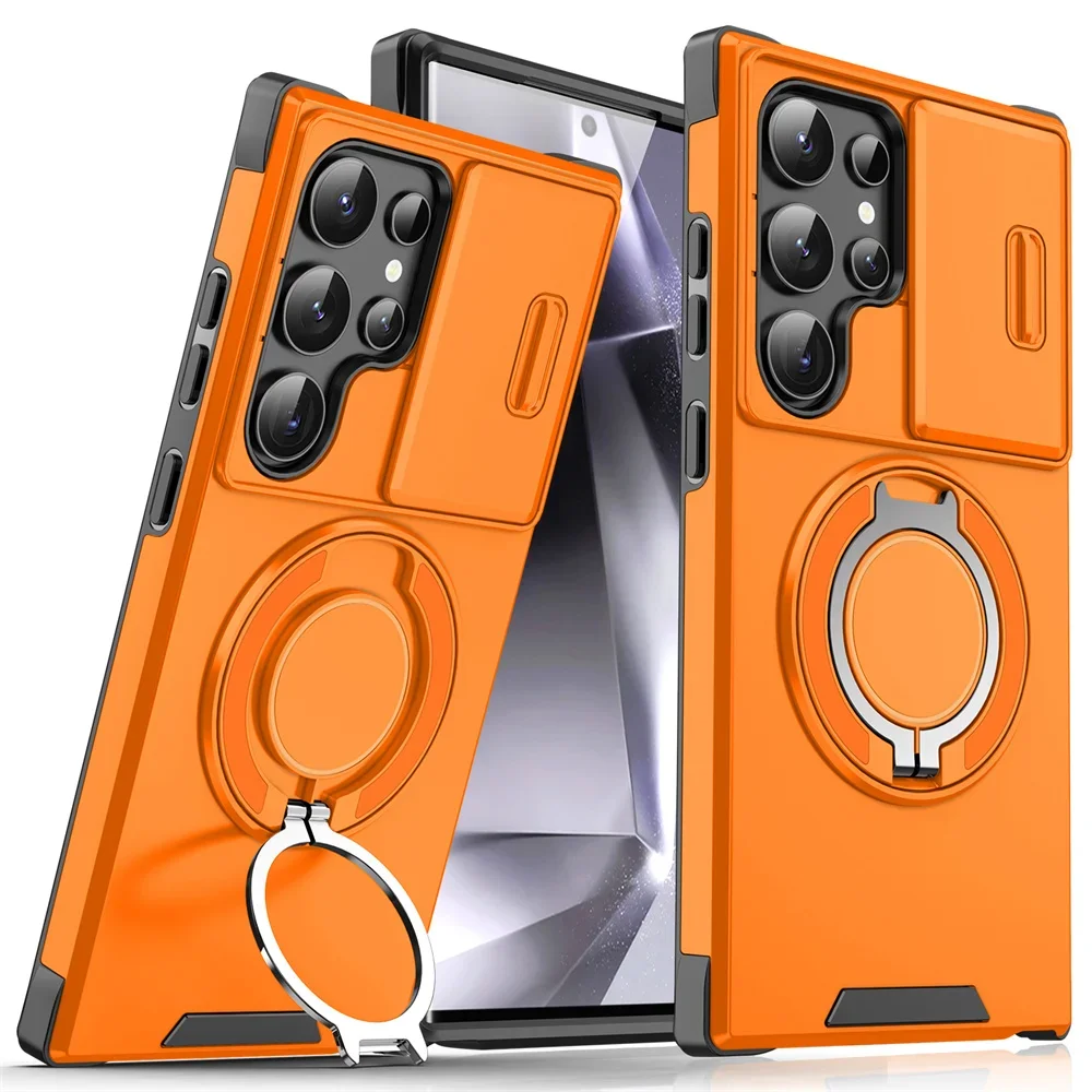 (samsung A15 4g 5g, Naranja) Funda Magnética Deslizante Para Teléfono Samsung, Protege La Cámara.
