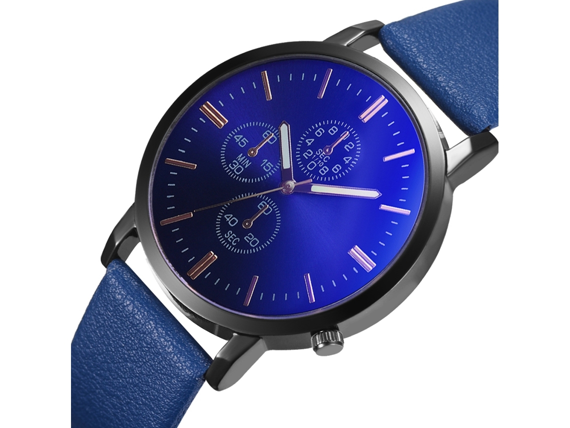 Reloj De Pulsera Sencillo Y Elegante Para Hombre Con Correa De Pu Y Esfera De Aleación Azul.