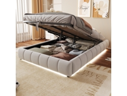 Cama Suspendida De 140x200 Cm, Color Beige, Con Iluminación Led E Hidráulica, Sin Cabecero.