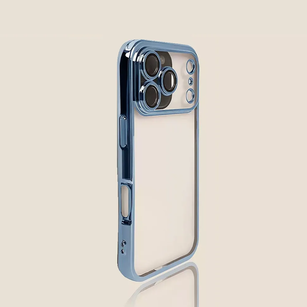 (iphone 15 Azul) Funda Transparente Galvanizada Para Iphone Con Protección Para La Lente De La Cámara.