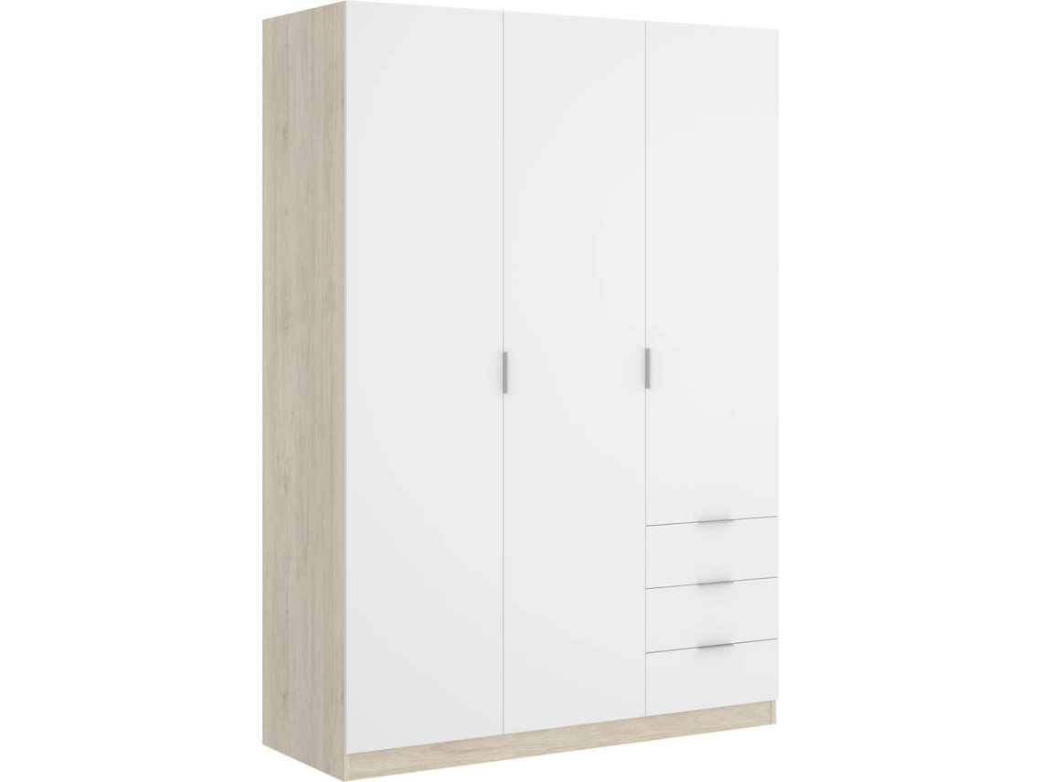 Armario 3 Puertas y 3 Cajones DKIT Essen (Blanco/Natural - 184x121x52 cm)