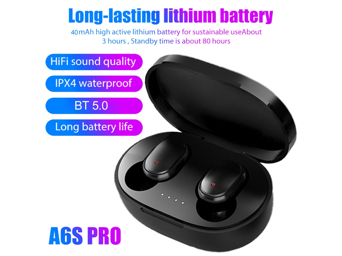 Auriculares Bluetooth (reducción De Ruido Estéreo Hifi) A6s Pro Carga Inalámbrica Emparejamiento Automático Impermeable Ipx4 Micrófono Integrado