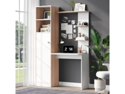 Escritorio Con Almacenamiento 123,5x45x168,5 Cm - Armario Inferior Con Puertas Y Estante Superior - Blanco+natural