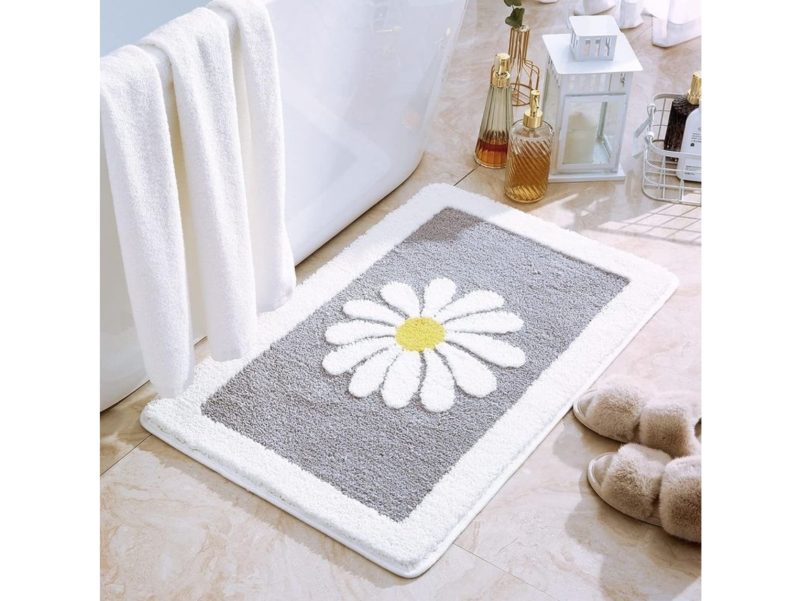 2026-alfombrilla De Baño Flor Blanca, Suave Peluda Fibra Ultrafina Antideslizante, Lavable A Máquina (gris)