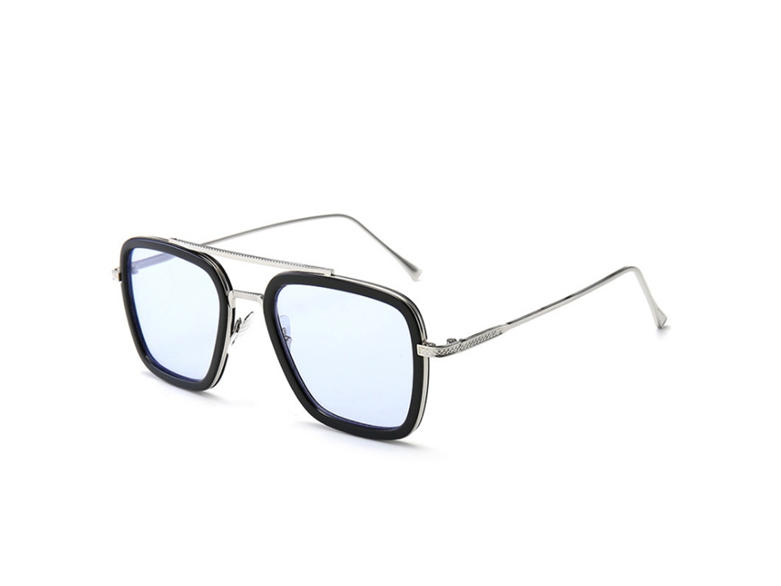 Gafas De Sol Rectangulares Azules De Estilo Retro Vintage Con Acabado Plateado Para Hombre Y Mujer.