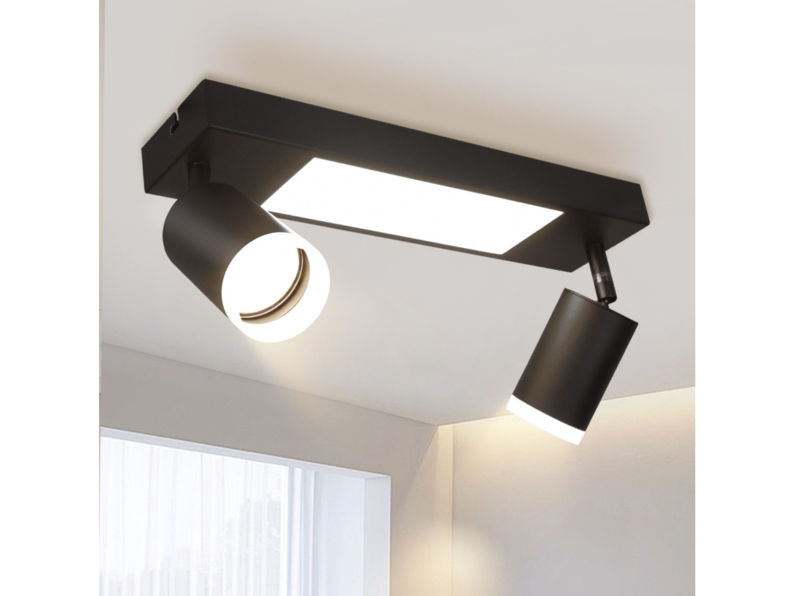 Foco de techo 2 bombillas Gu10 dormitorio 3000k 20w cocina negro blanco cálido metal ajustable para Nettlife