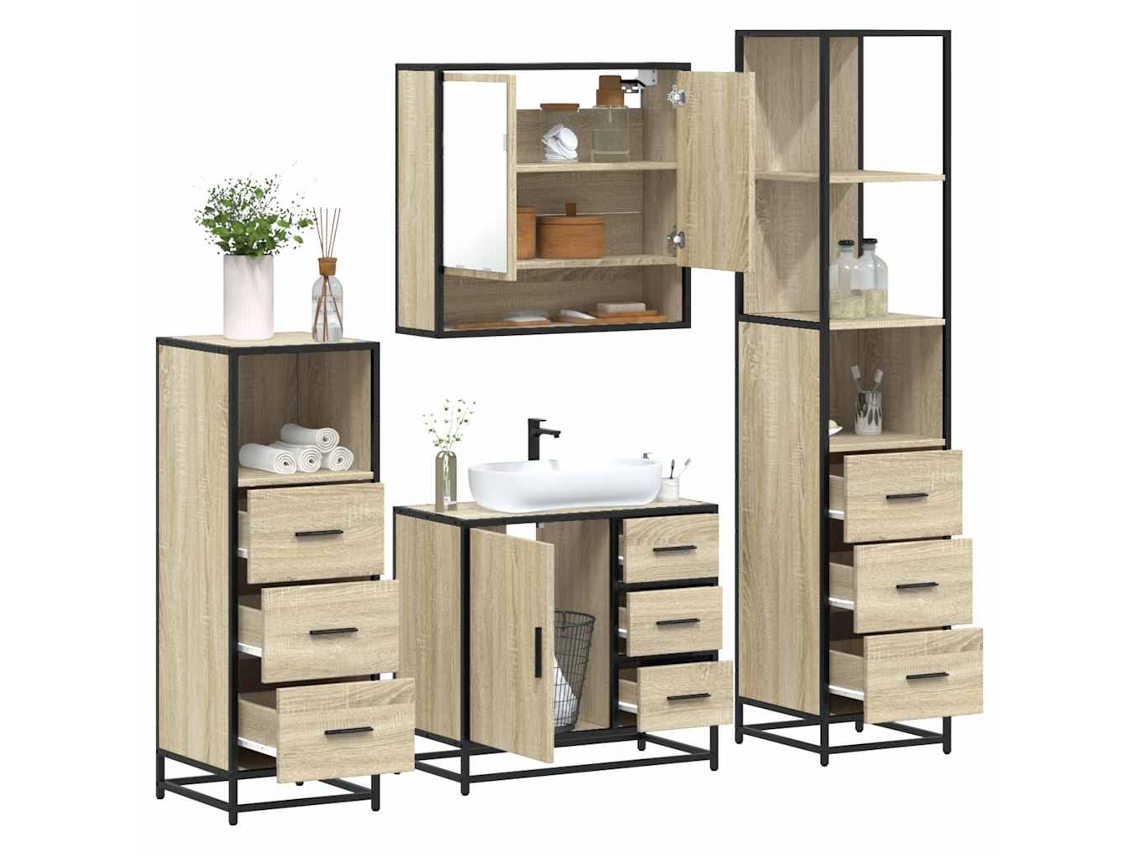 Juego de 4 piezas. Muebles de baño derivados de madera de roble Sonoma Wsd60627 Lovely Home