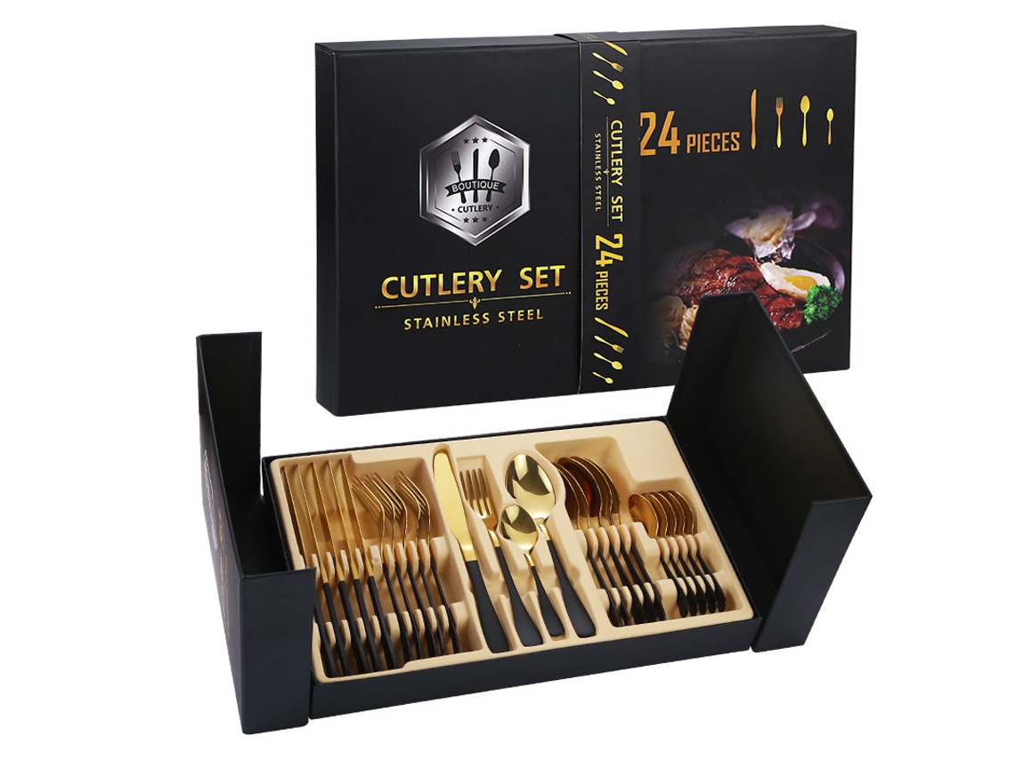 Conjunto de Talheres de Aço Inoxidável 24 Peças-Preto GERTIZ