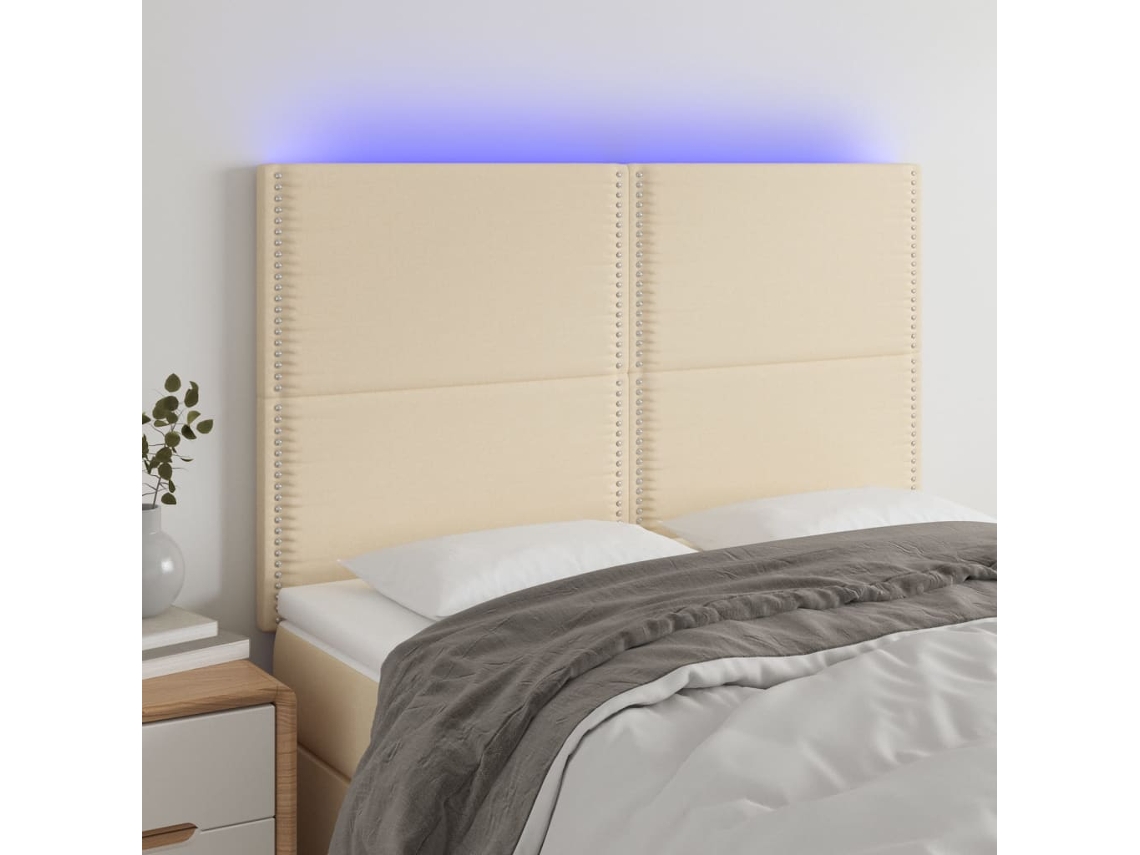 Cabecero Con Luces Led Tela Crema 144x5x118/128 Cm