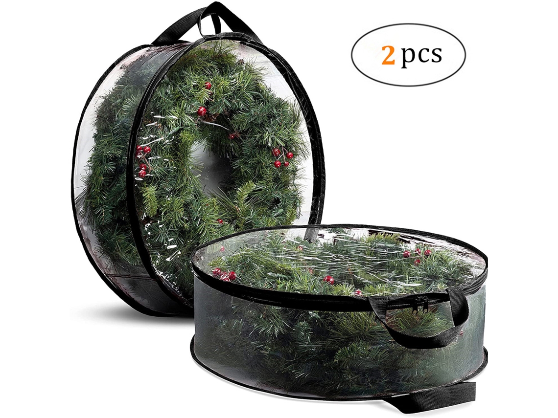 2 Bolsas De Almacenamiento Para Coronas Navideñas 61 Cm (24 Pulgadas), Transparentes, Guardar