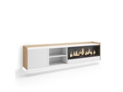Mueble Tv, Televisión, 212x35x50cm, Para Tv Hasta 80", Chimenea Eléctrica Xxl, Colgado, Suspendido, Led, Blanco Y Roble Soft