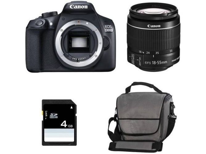 Kit Cámara Réflex CANON EOS 1300D EF-S 18-55mm F3.5-5.6 IS II + Bolsa + 16 GB SD