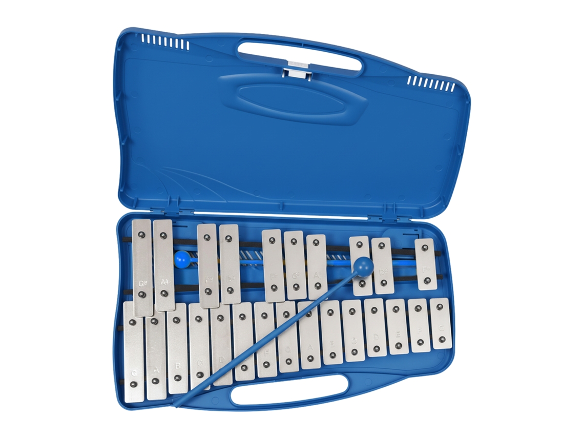 Carillón Relaxdays, Cromático, 25 Placas Sonoras G5-g7, 2 Mazos, Xilófono En Estuche, Hbt: 4 X 38 X 23 Cm, Azul