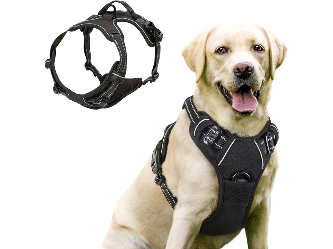 Arnés para perros pequeños, medianos y grandes - Antifatiga - Ajustable y transpirable - Negro, Talla M