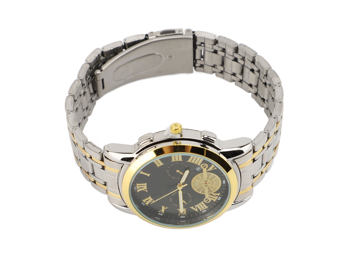 Reloj De Negocios Analógico De Cuarzo Para Hombre, Acero Inoxidable, Dorado/negro, Con Indicador De Fecha Luminoso, Resistente Al Agua.