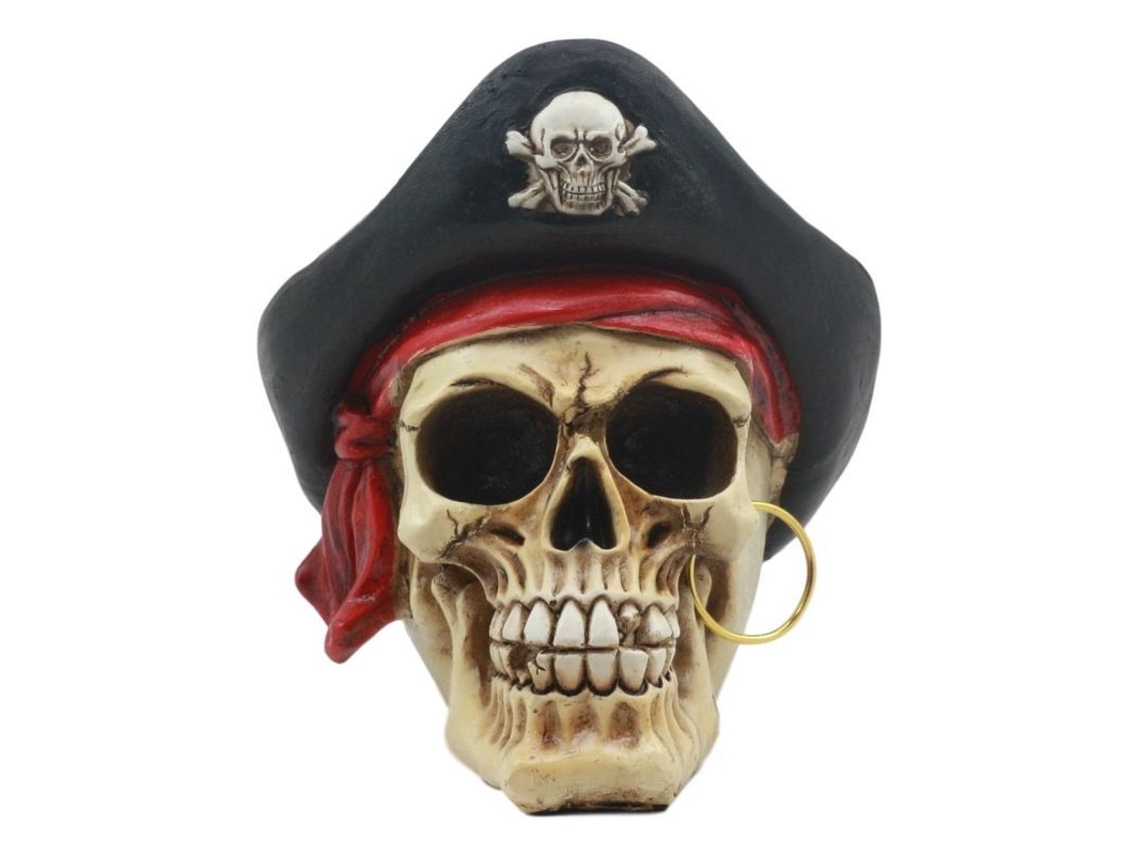 2026-estatua De Calavera De Capitán Pirata Con Aretes Dorados Y Bandana Roja