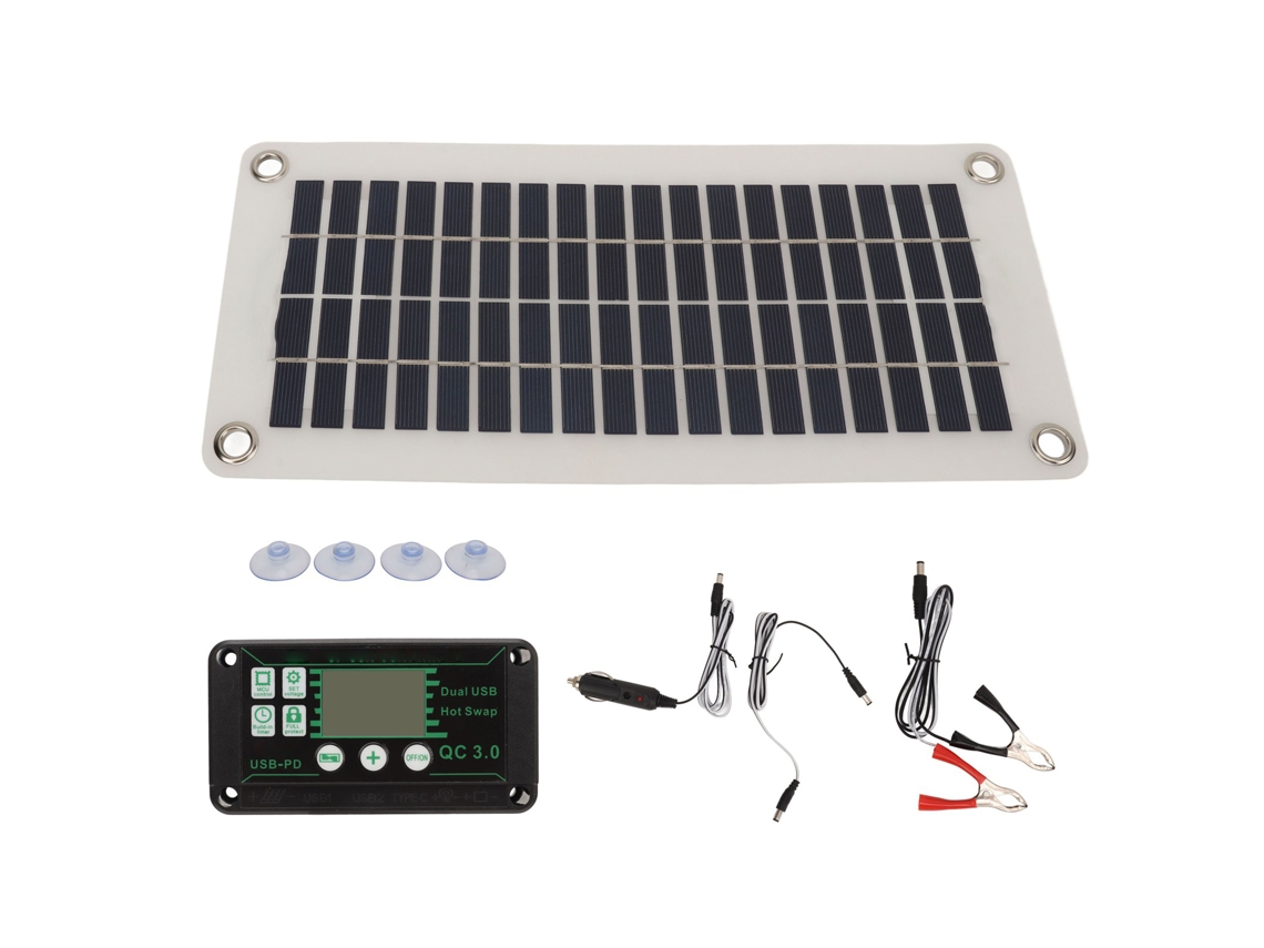Kit De Panel Solar Portátil De 30 W Cc 12 V 24 V Con Controlador Impermeable Para Camping, Caravana Y Cobertizo.