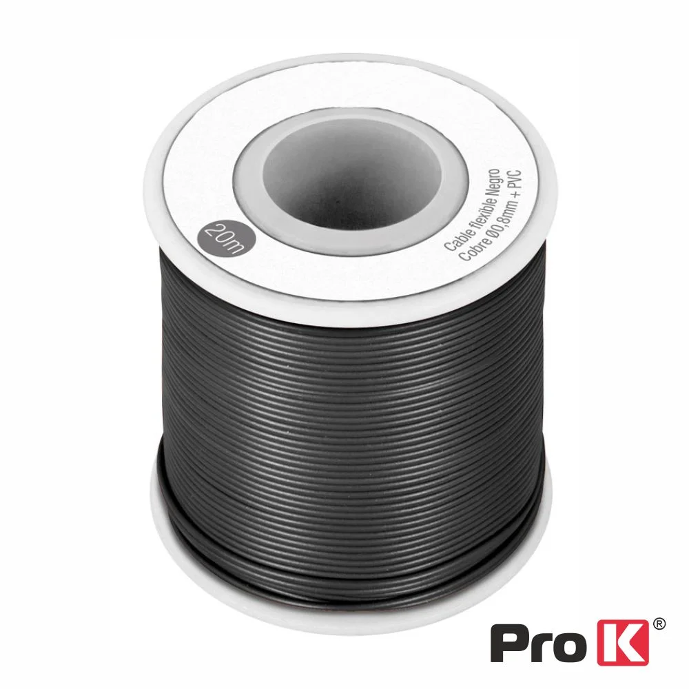 Cable multihilo negro de 0,8 mm, rollo de 20 m