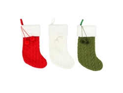 Paquete de 3 medias navideñas, diseño de punto para decoración de repisa, rojo, blanco, verde RNEMITERY