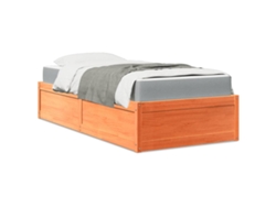 Cama Con Colchón Madera Maciza De Pino Marrón Cera 90x200 Cm